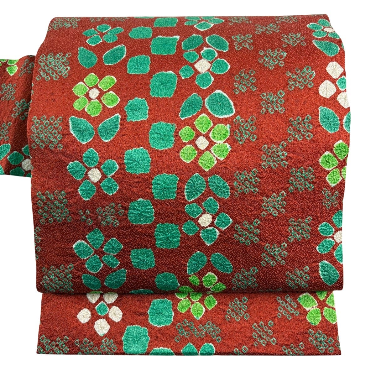 美品】 名古屋帯 秀品 花 絞り 縮緬 茶紫 正絹｜中古・古着
