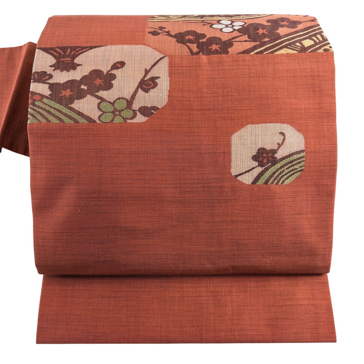 美品】 名古屋帯 優品 梅 赤茶 正絹｜中古・古着・リサイクル着物通販