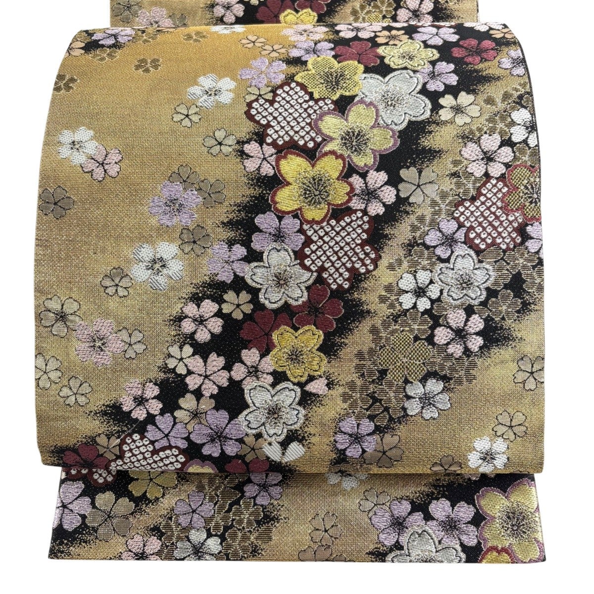 袋帯 加賀 京 グレー 金銀糸 雪輪 水面 桜の花びら 六通 新古品 kp816 袋帯 加賀 京 グレー 金銀糸 雪輪 水面 桜の花びら 六通 新古品 kp816