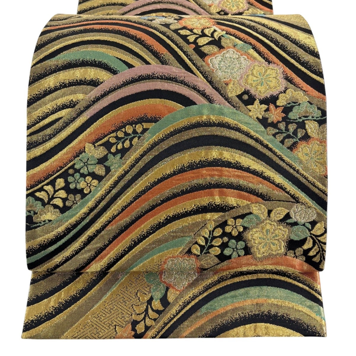 美品】 袋帯 秀品 華文 草花 金糸 黒 六通 正絹｜中古・古着