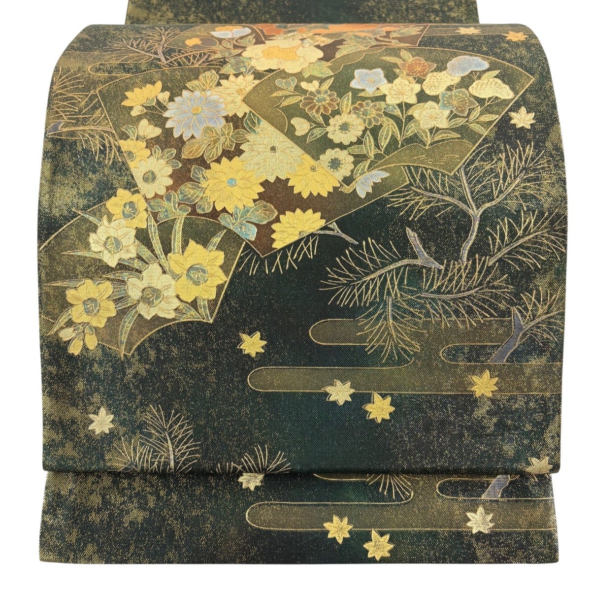袋帯 秀品 草花 箔 深緑 お太鼓柄 正絹 【】 【公式通販】 袋帯 秀品 草花 箔 深緑 お太鼓柄 正絹 【】 【公式通販】