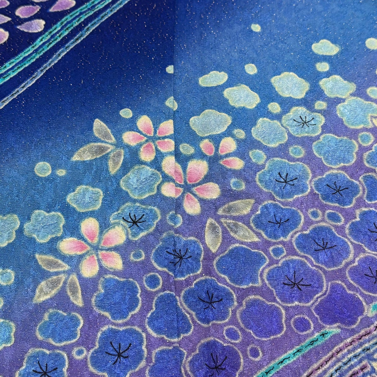 美品】 振袖 身丈166cm 裄丈69.5cm L 袷 やまと 草花 流水 銀通し