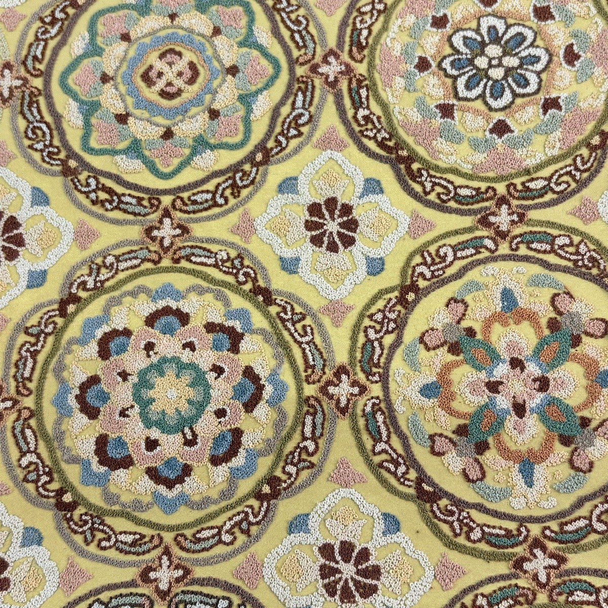 美品】 袋帯 逸品 華文 花 相良刺繍 箔 金色 お太鼓柄 正絹｜中古