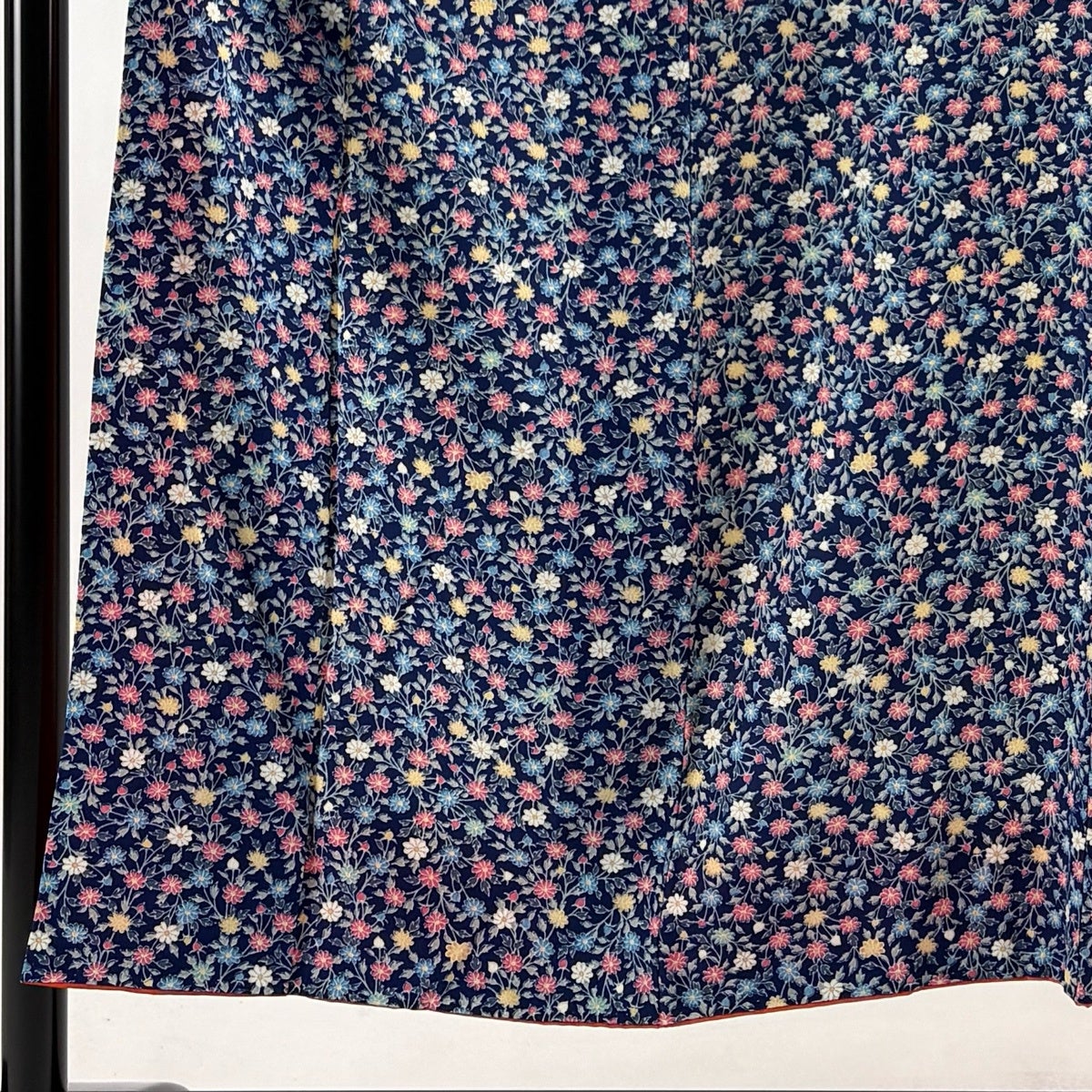 小紋 身丈151cm 裄丈62cm S 袷 草花 紺色 正絹 優品｜中古・古着