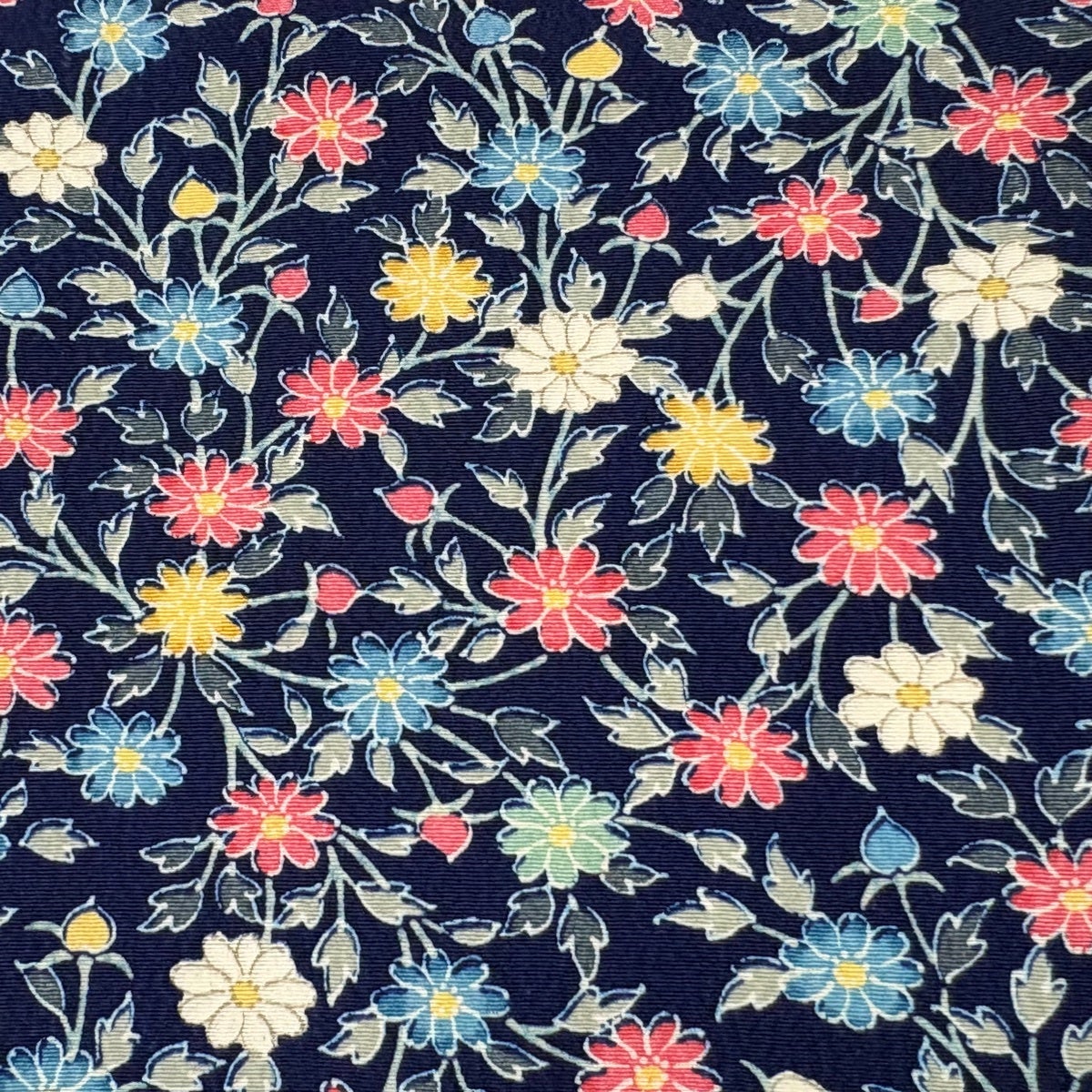 小紋 身丈151cm 裄丈62cm S 袷 草花 紺色 正絹 優品｜中古・古着