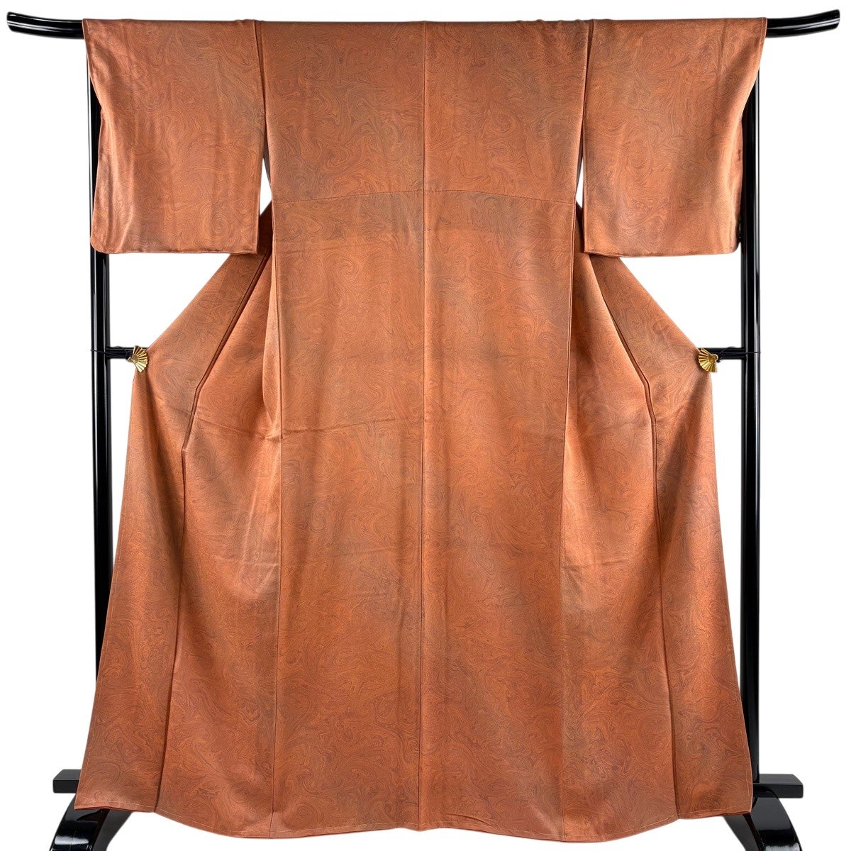 正絹　袷　絞り小紋　焦茶　身丈（肩から）164㎝ 美品】 小紋 身丈166cm 裄丈68.5cm L 袷 墨流し ぼかし＼ オレンジ