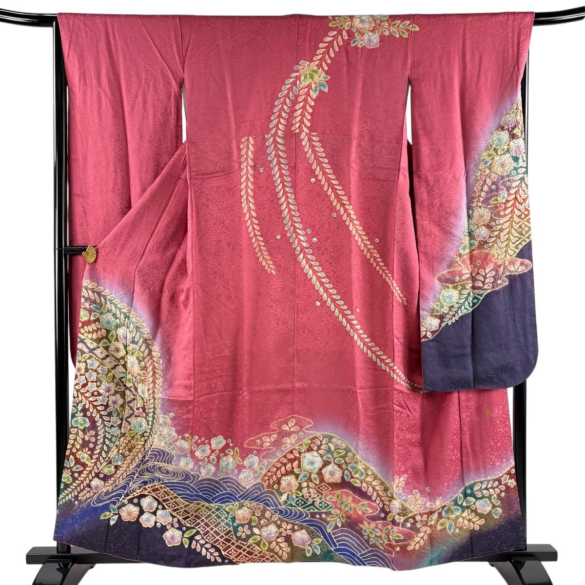 振袖 身丈162cm 裄丈69cm L 袷 桜 雪輪 金通し 金彩 ピンク 正絹 名品