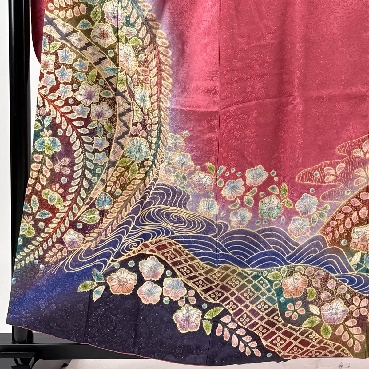 振袖 身丈158.5cm 裄丈67.5cm L 袷 落款あり 辻が花 波 金通し 金彩 濃