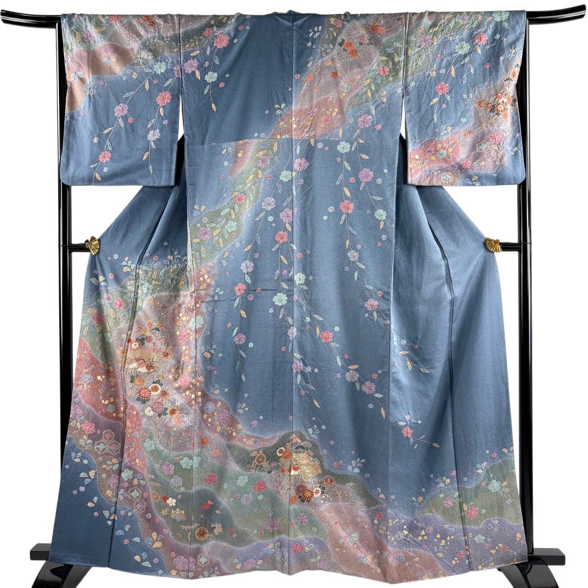 訪問着 身丈158.5cm 裄丈66cm M 袷 桜 梅 絞り 染め分け クリーム 正絹