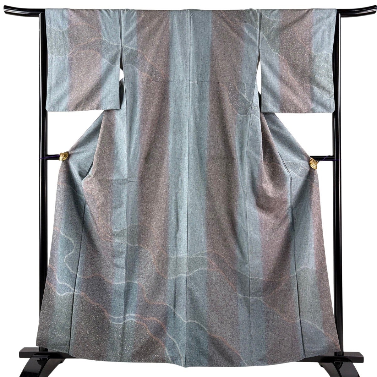 美品】 訪問着 身丈160.5cm 裄丈64.5cm M 袷 紬地 幾何学 縞 金彩 絞り