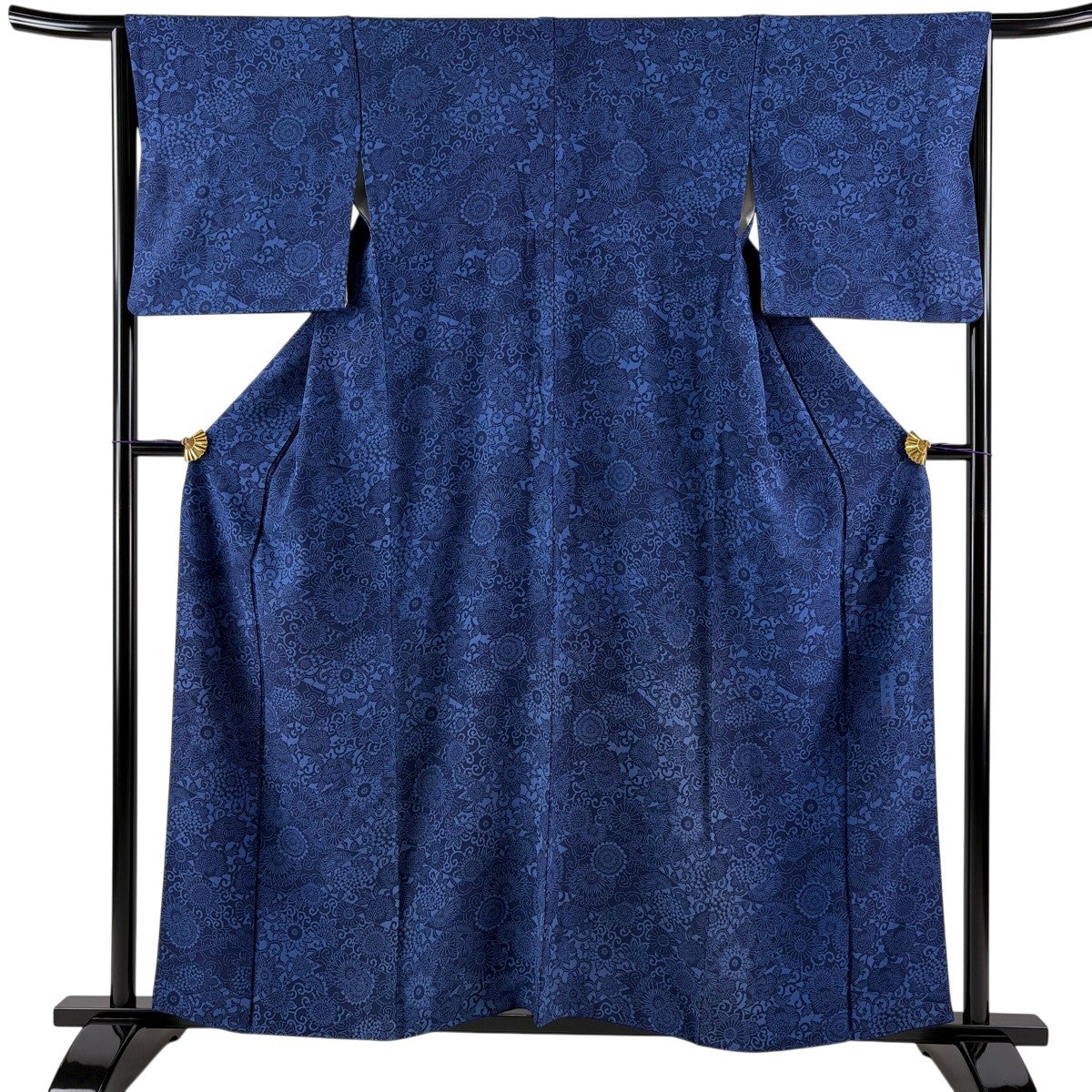 小紋 身丈161cm 裄丈67cm M 袷 枝花 草花 絞り 黒 正絹 秀品｜中古