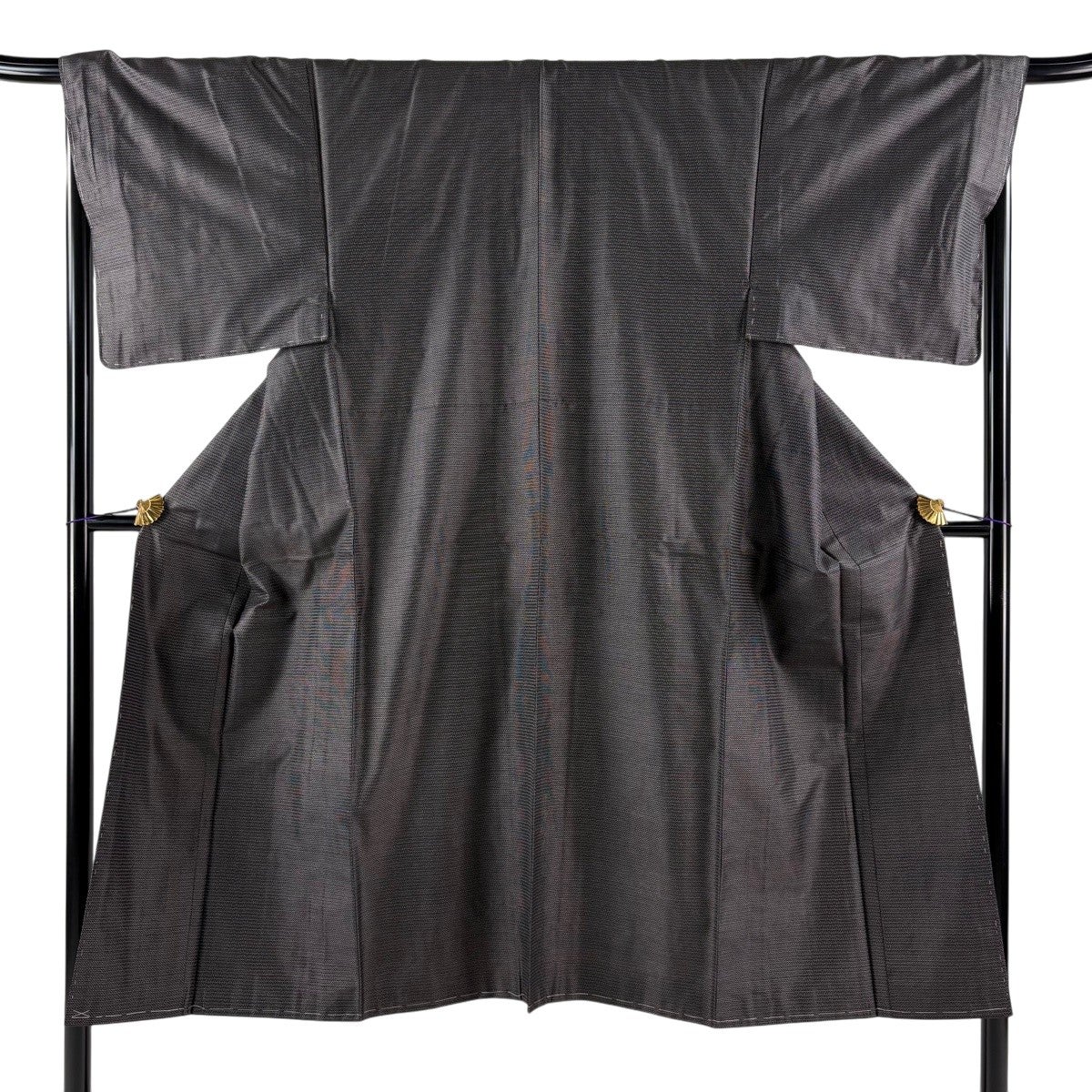 美品】 男着物 身丈139cm 裄丈66.5cm S 袷 紬 亀甲絣 焦茶色 正絹 優品