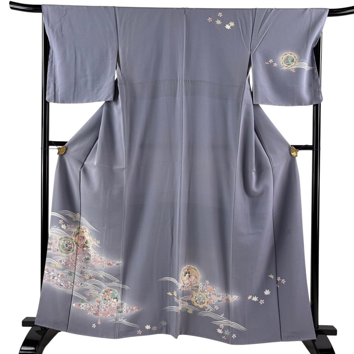 付下げ 身丈163cm 裄丈67cm M 袷 落款あり 草花 華文 金銀彩 ぼかし 茶