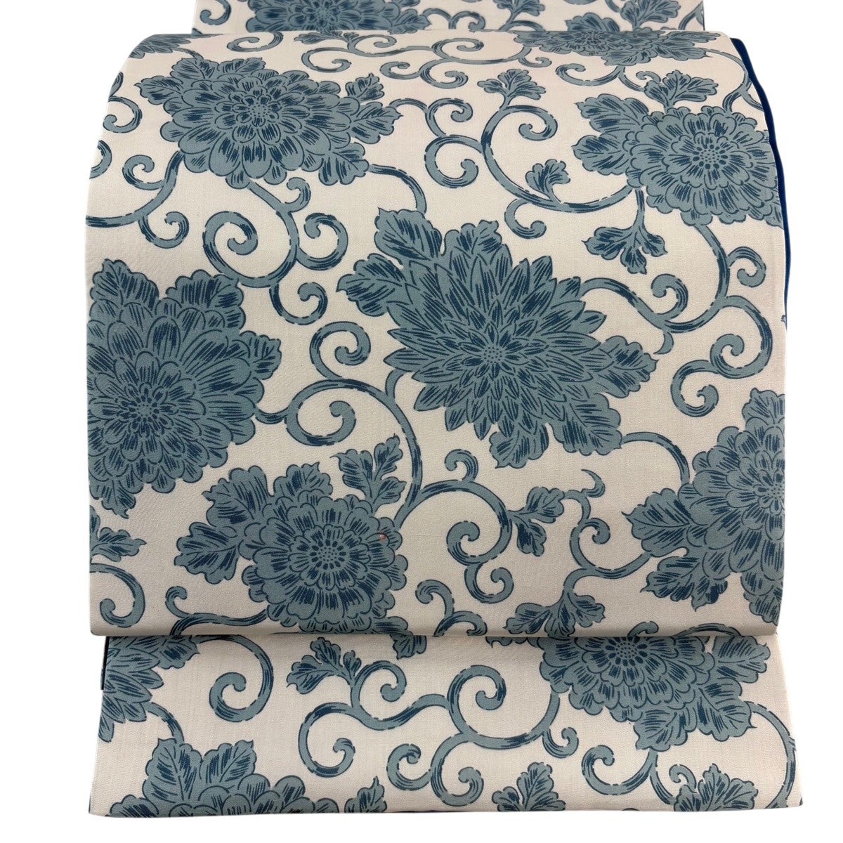 正絹　塩瀬菊唐草柄名古屋帯 袋名古屋帯 優品 関西仕立て 菊唐草 灰白 正絹｜中古・古着