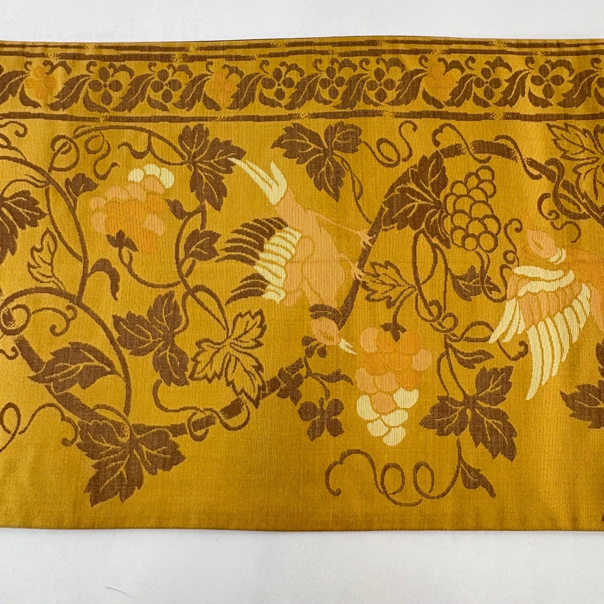 袋名古屋帯 優品 関西仕立て 鳥 葡萄 黄土色 正絹｜中古・古着