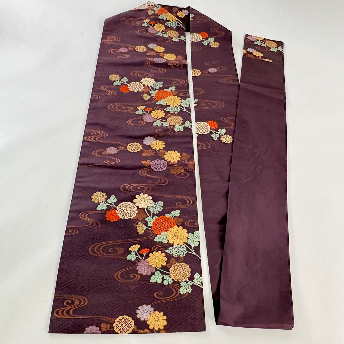 名古屋帯 優品 菊 流水 金糸 箔 濃紫 正絹｜中古・古着・リサイクル