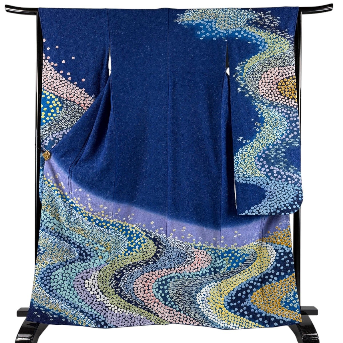 美品】 振袖 身丈163cm 裄丈64cm M 袷 桜 梅 金通し 絞り 青 正絹 逸品