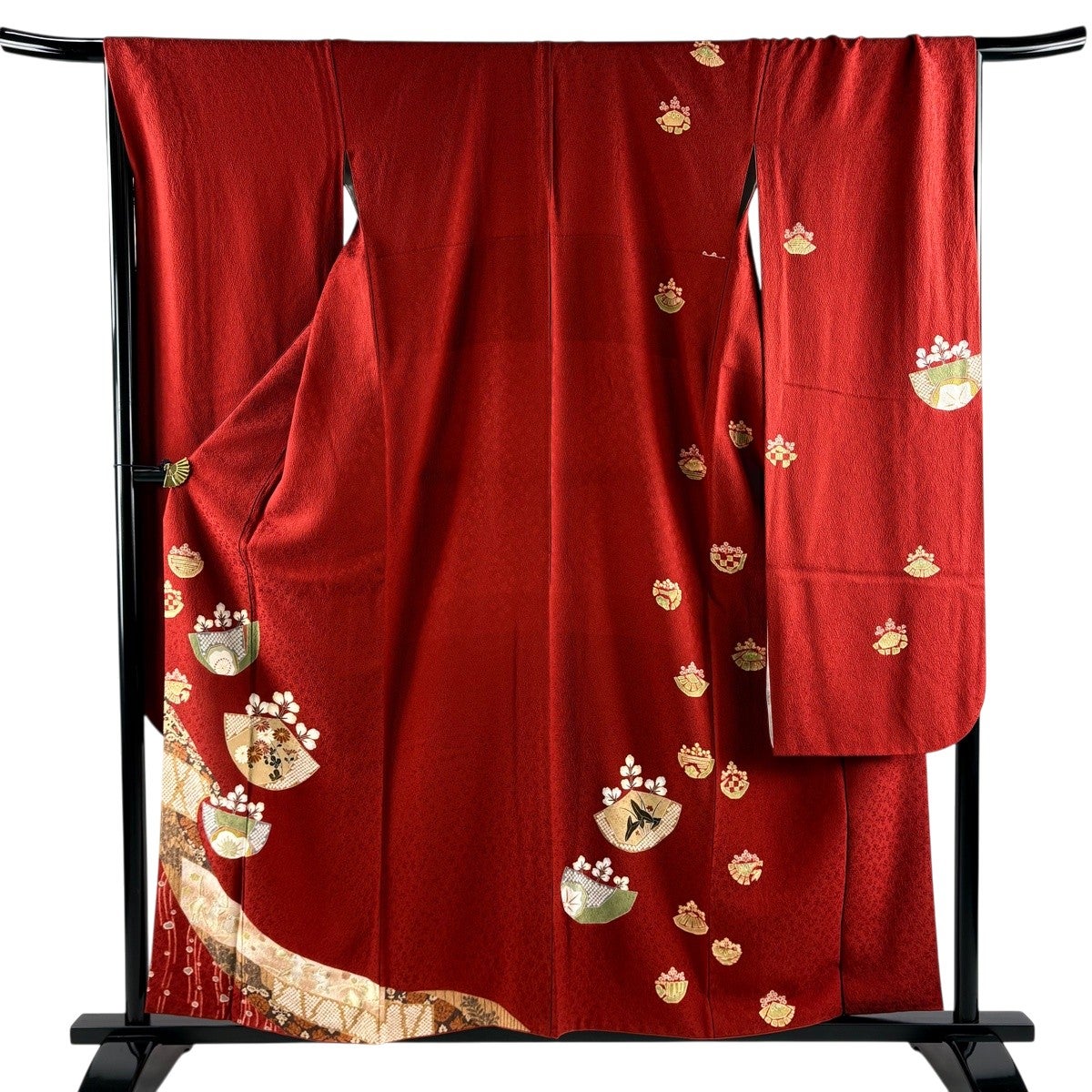 美品】 振袖 身丈159cm 裄丈68cm L 袷 鳥獣戯画 草花 金彩 赤 正絹 秀