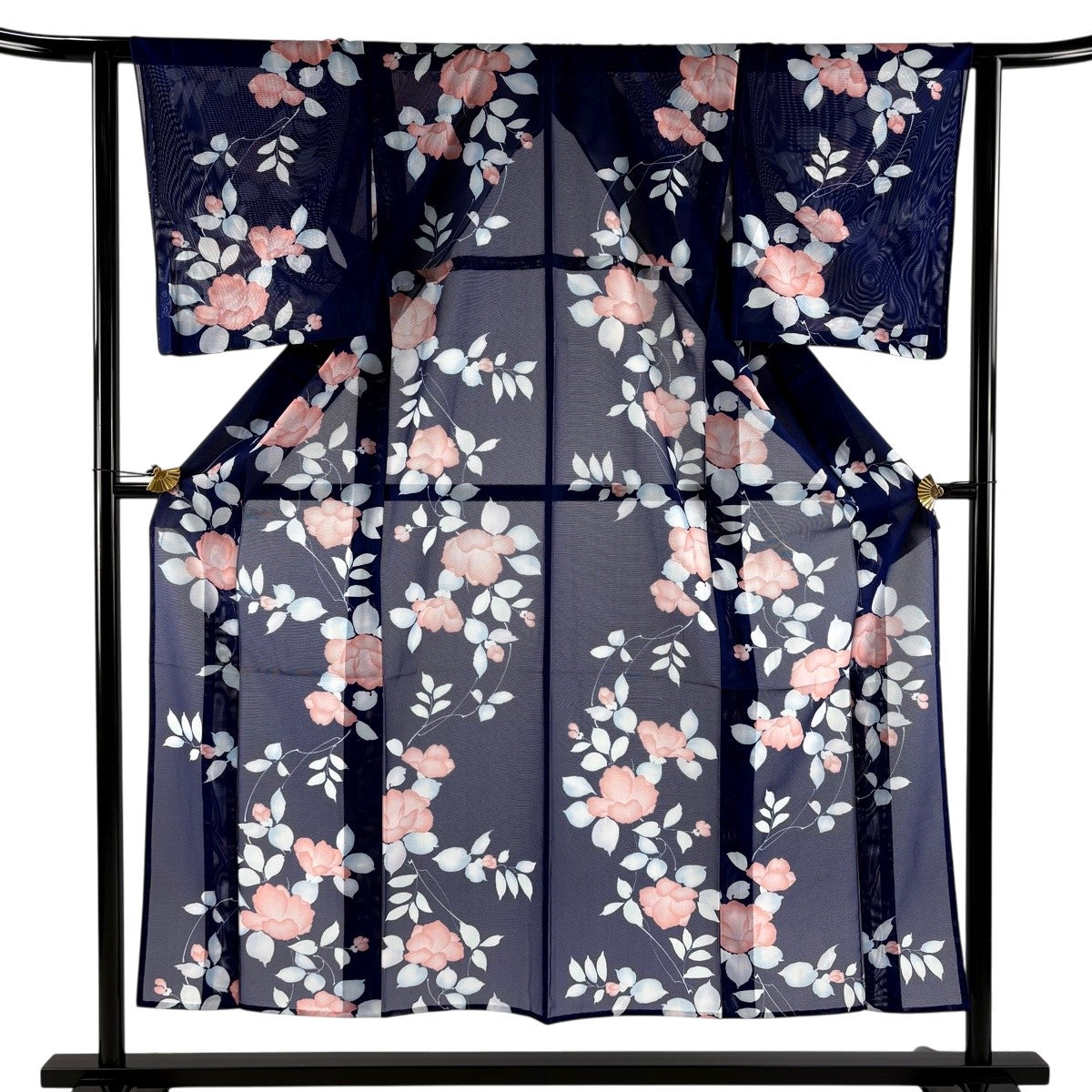 アンティーク　錦紗　子供着物　身丈92センチ　薔薇　ブルーベース 美品】 小紋 身丈152cm 裄丈62cm S 薄物 絽 洗える着物 枝花 紺色 化繊