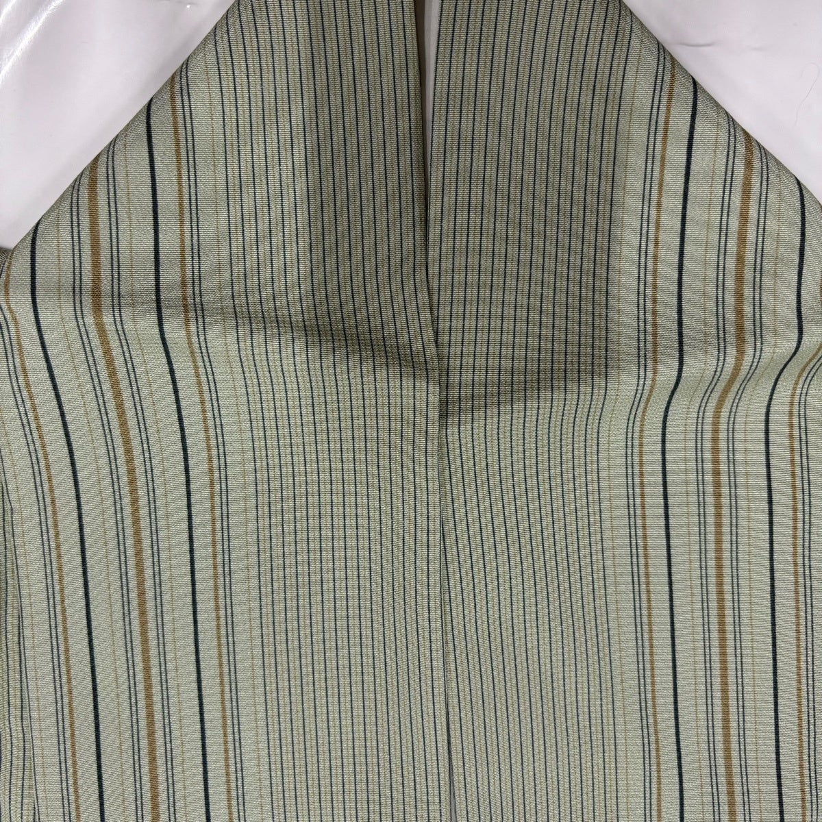 美品】 小紋 身丈161cm 裄丈65cm M 袷 縞 薄緑 正絹 優品｜中古・古着