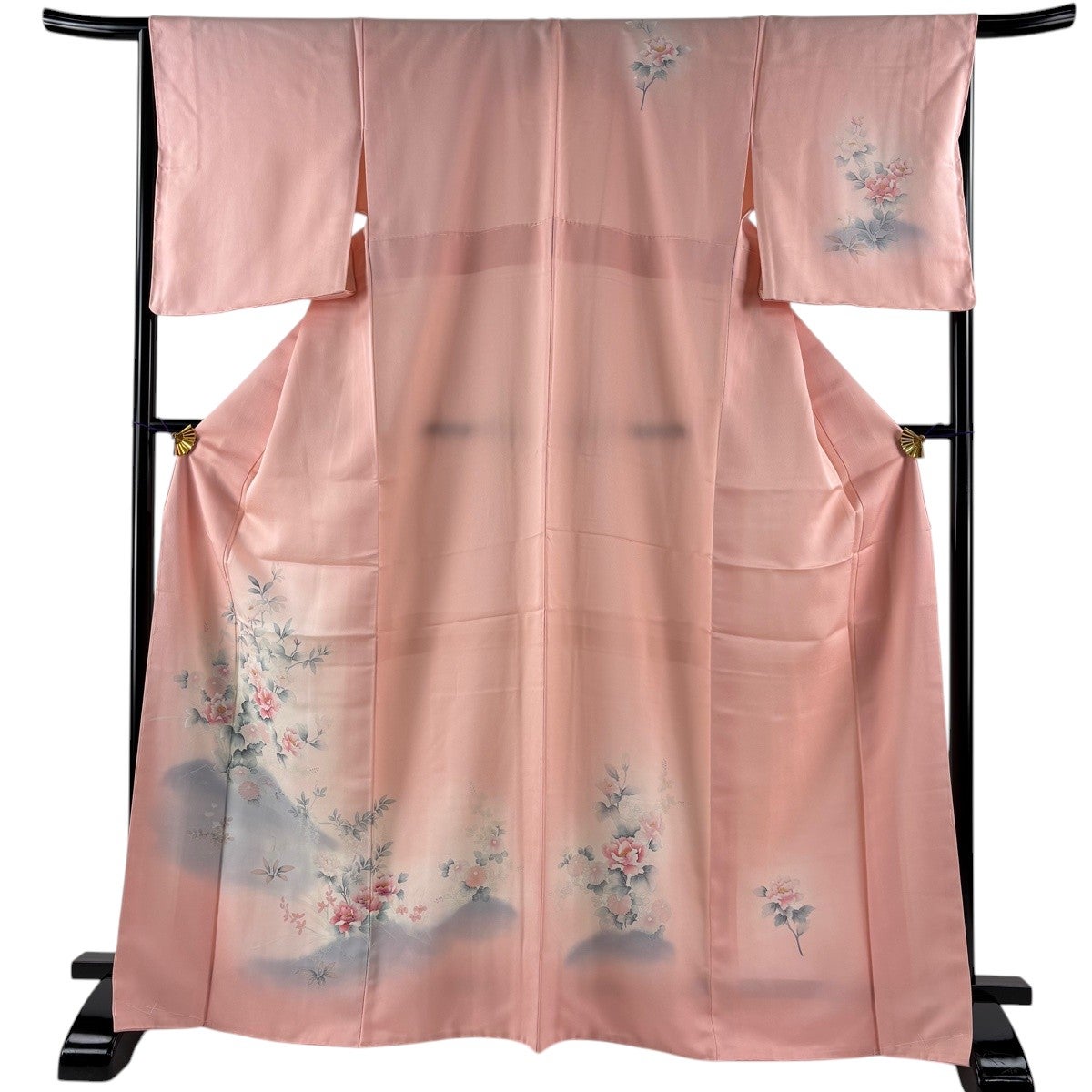しつけ付き　絽　正絹　ピンク　ぼかし 美品】 付下げ 身丈167.5cm 裄丈66cm M 袷 草花 ぼかし ピンク 正絹