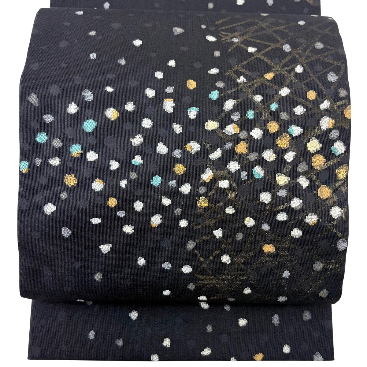 美品】 袋帯 名品 夏帯 絽 竹 草花 金銀糸 箔 黒 六通 正絹｜中古