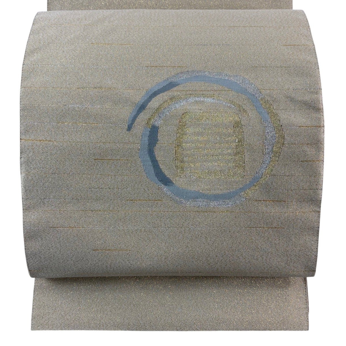 美品】 名古屋帯 秀品 松葉仕立て 八寸名古屋帯 幾何学模様 箔 薄茶色