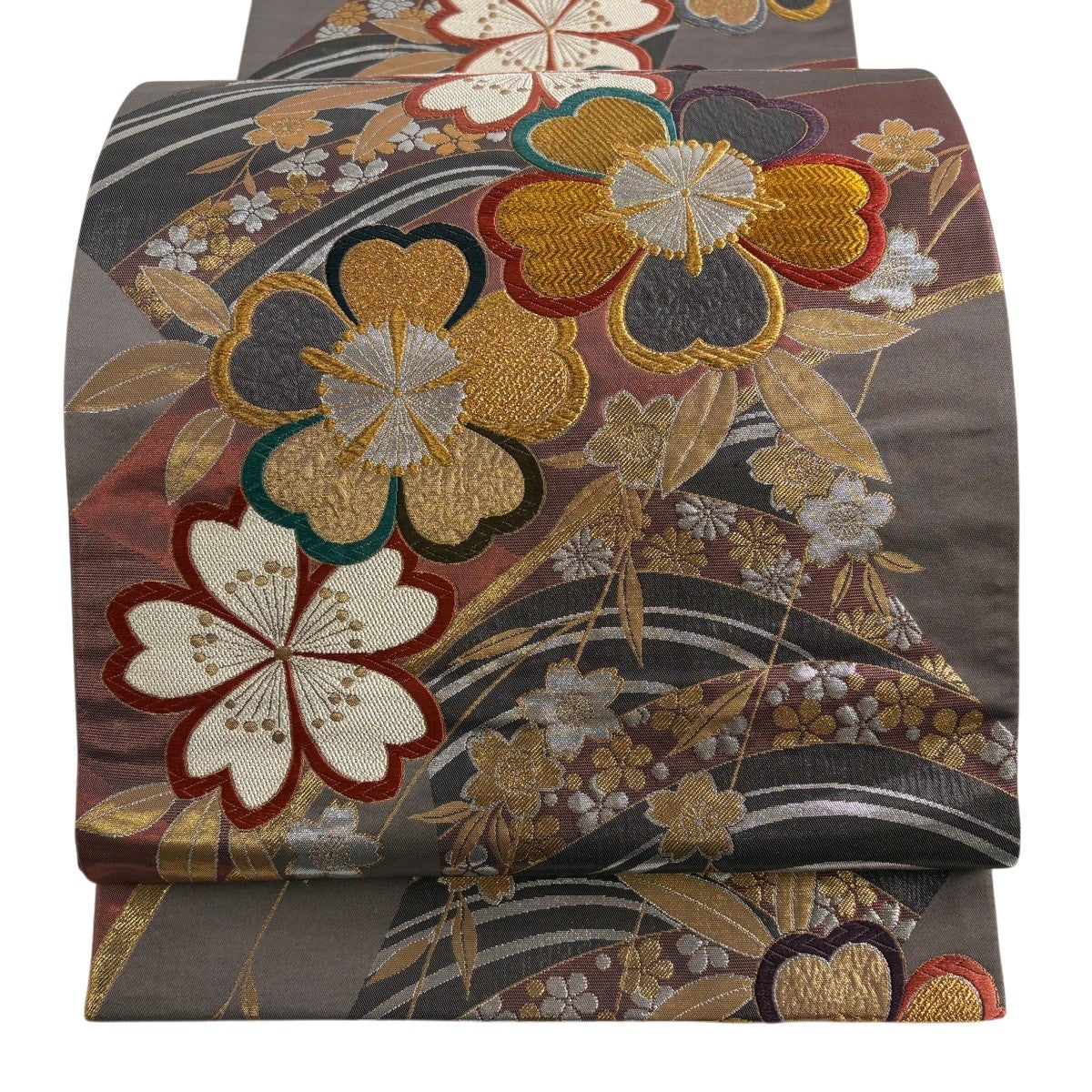美品】 袋帯 秀品 振袖向き 桜 箔 金色 全通 正絹｜中古・古着