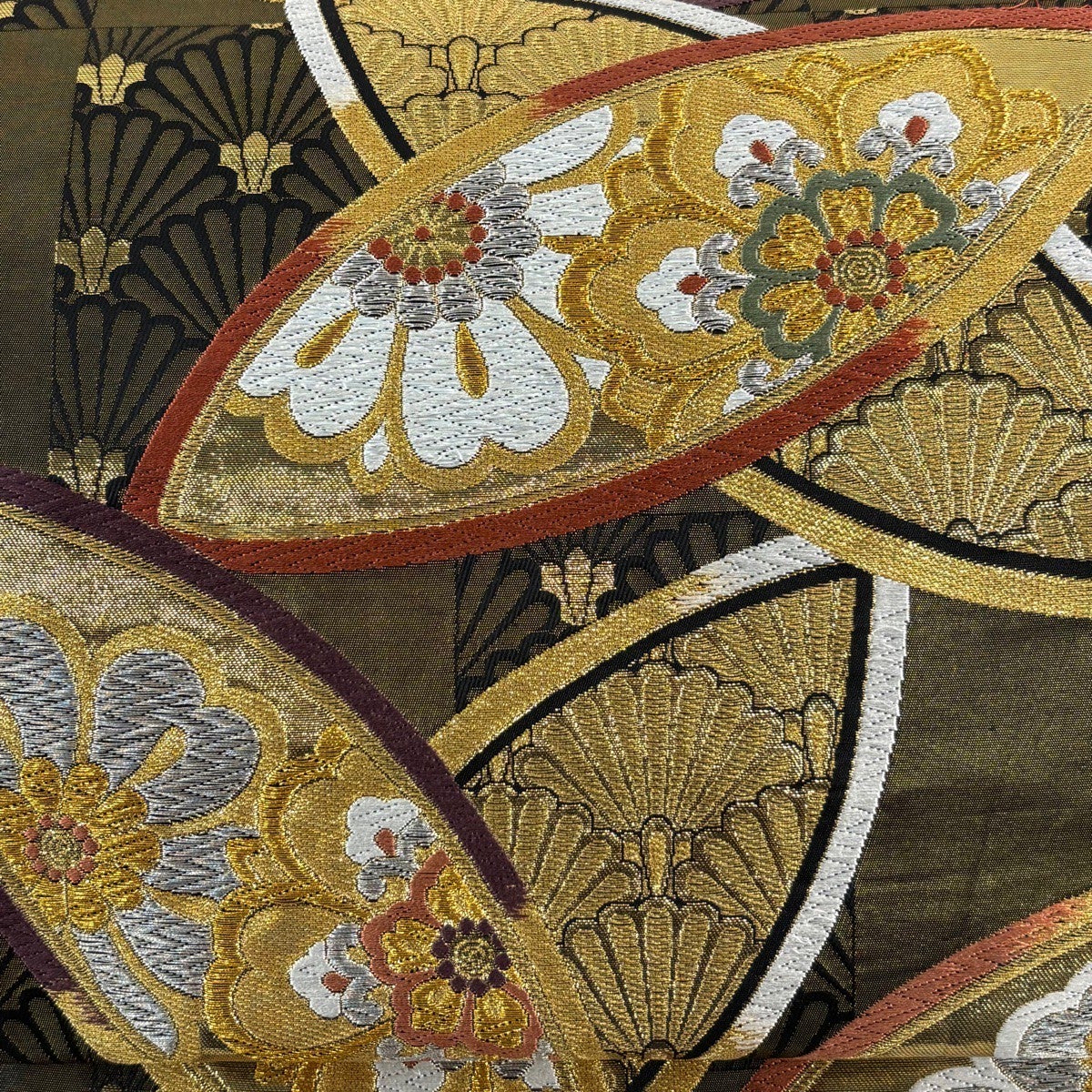 袋帯 秀品 華文 市松 金銀糸 箔 金茶 六通 正絹｜中古・古着