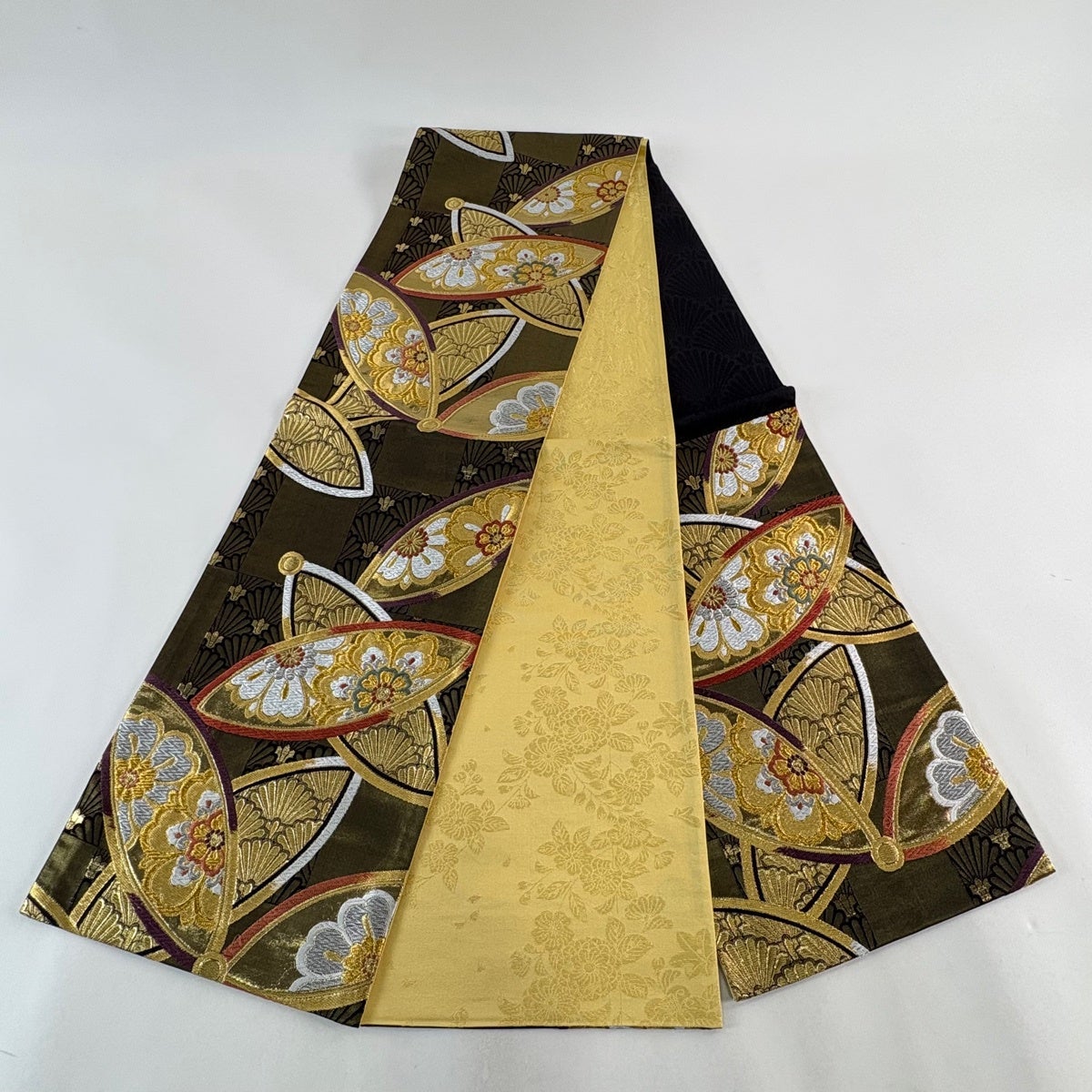 袋帯 秀品 華文 市松 金銀糸 箔 金茶 六通 正絹｜中古・古着