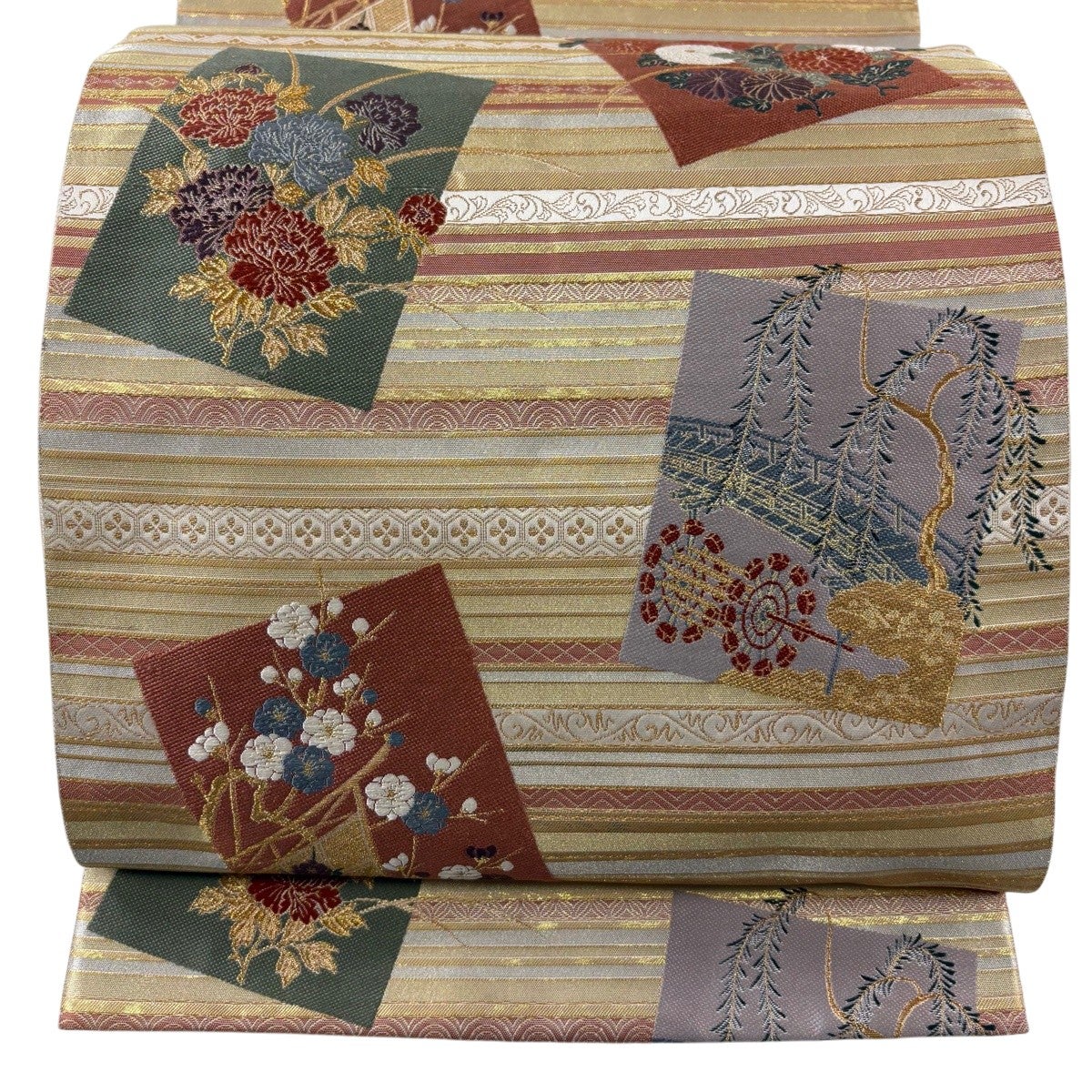 袋帯 秀品 色紙 草花 金糸 箔 金色 六通 正絹｜中古・古着・リサイクル