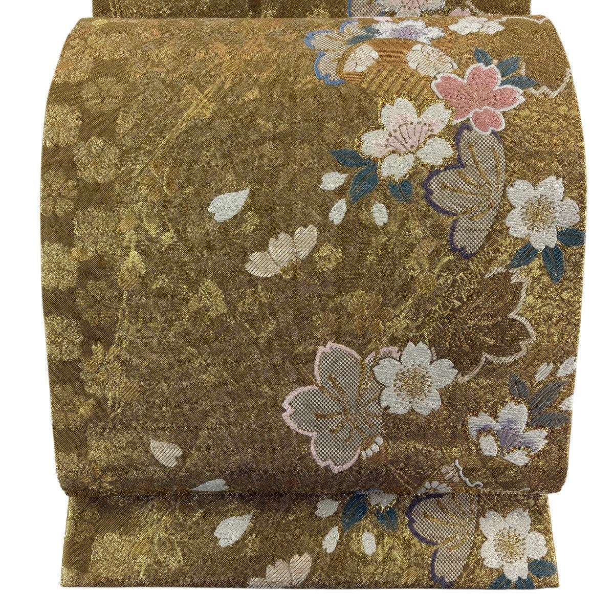 美品】 袋帯 秀品 やまと 桜 櫛 金糸 箔 金色 六通 正絹｜中古・古着
