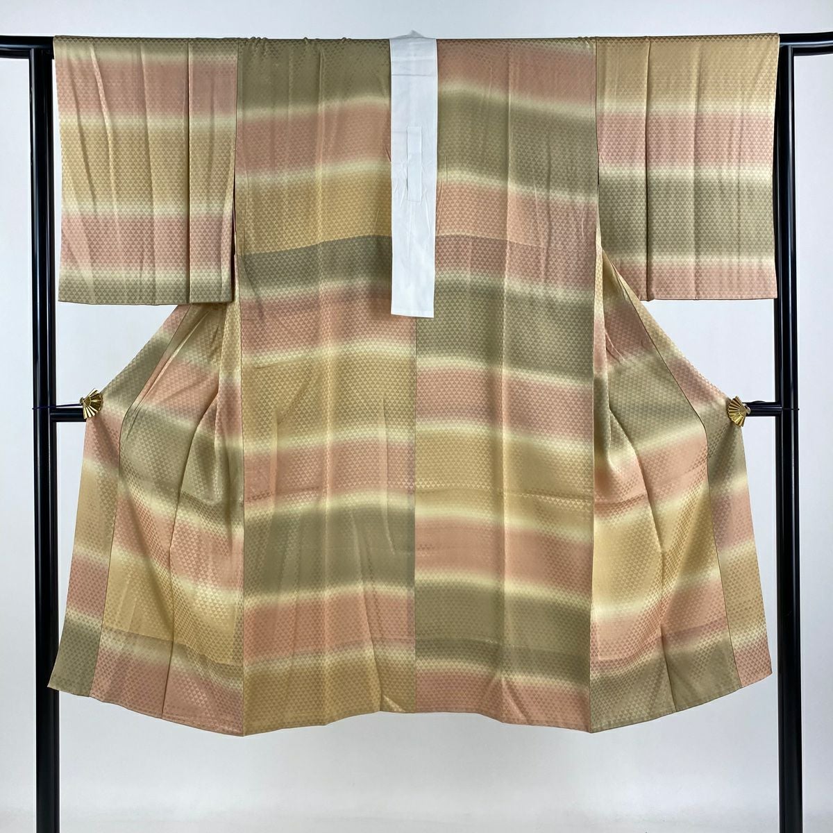 長襦袢 身丈121cm 裄丈63cm S 地紋 段縞 ぼかし 山吹茶色 正絹 美品