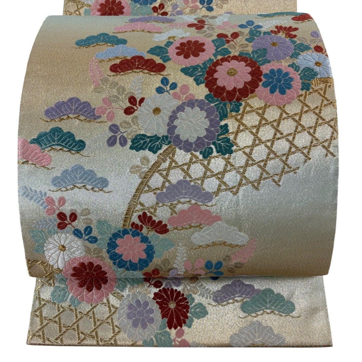 美品】 袋帯 秀品 草花 鳥 箔 金銀糸 薄緑 六通 正絹｜中古・古着