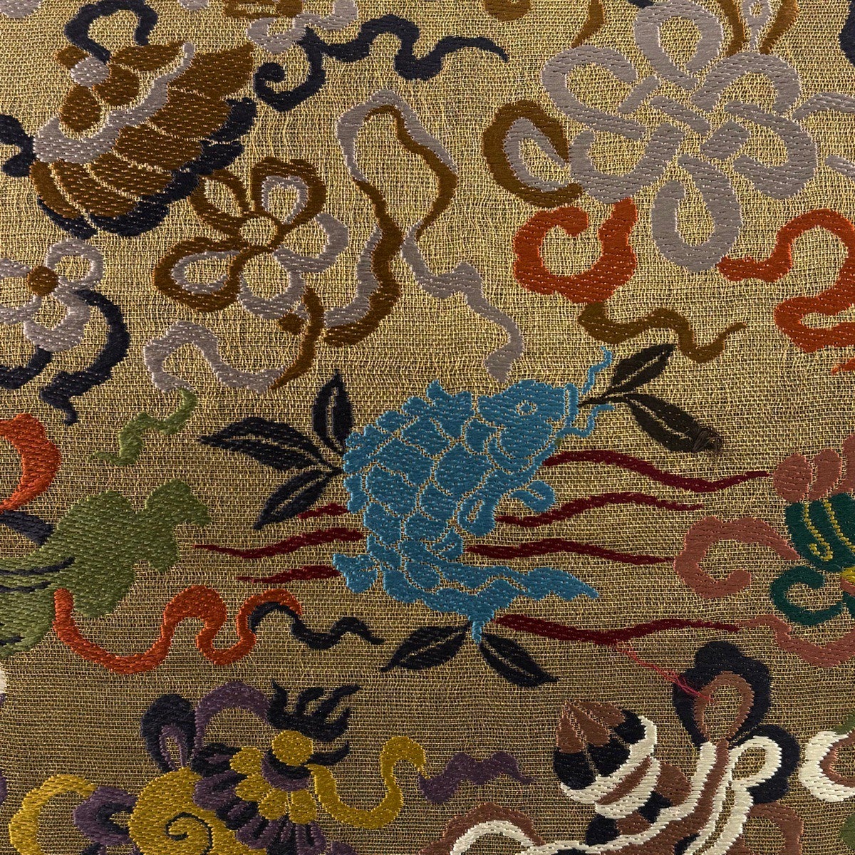 袋帯 秀品 荒磯 宝尽くし 金糸 刺繍 金茶 六通 正絹｜中古・古着