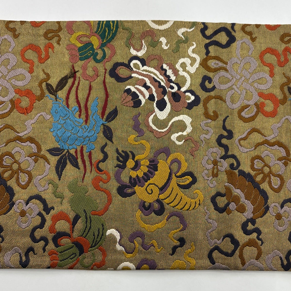 袋帯 秀品 荒磯 宝尽くし 金糸 刺繍 金茶 六通 正絹｜中古・古着