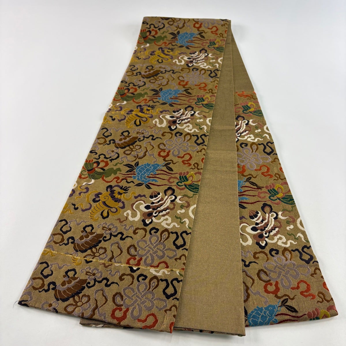 袋帯 秀品 荒磯 宝尽くし 金糸 刺繍 金茶 六通 正絹｜中古・古着