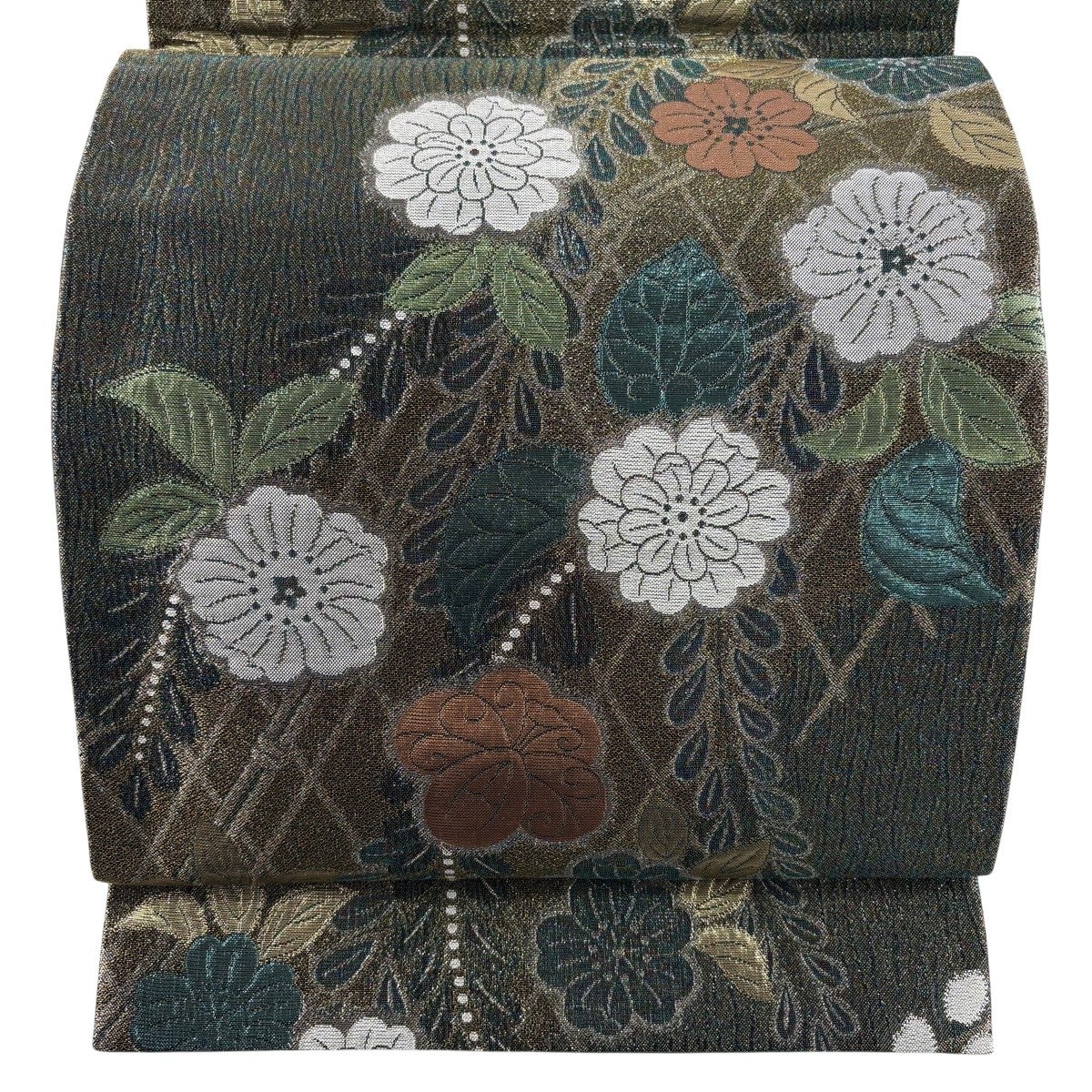 美品】 袋帯 秀品 草花 金銀糸 深緑 六通 正絹｜中古・古着