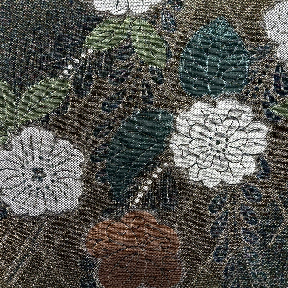 美品】 袋帯 秀品 草花 金銀糸 深緑 六通 正絹｜中古・古着