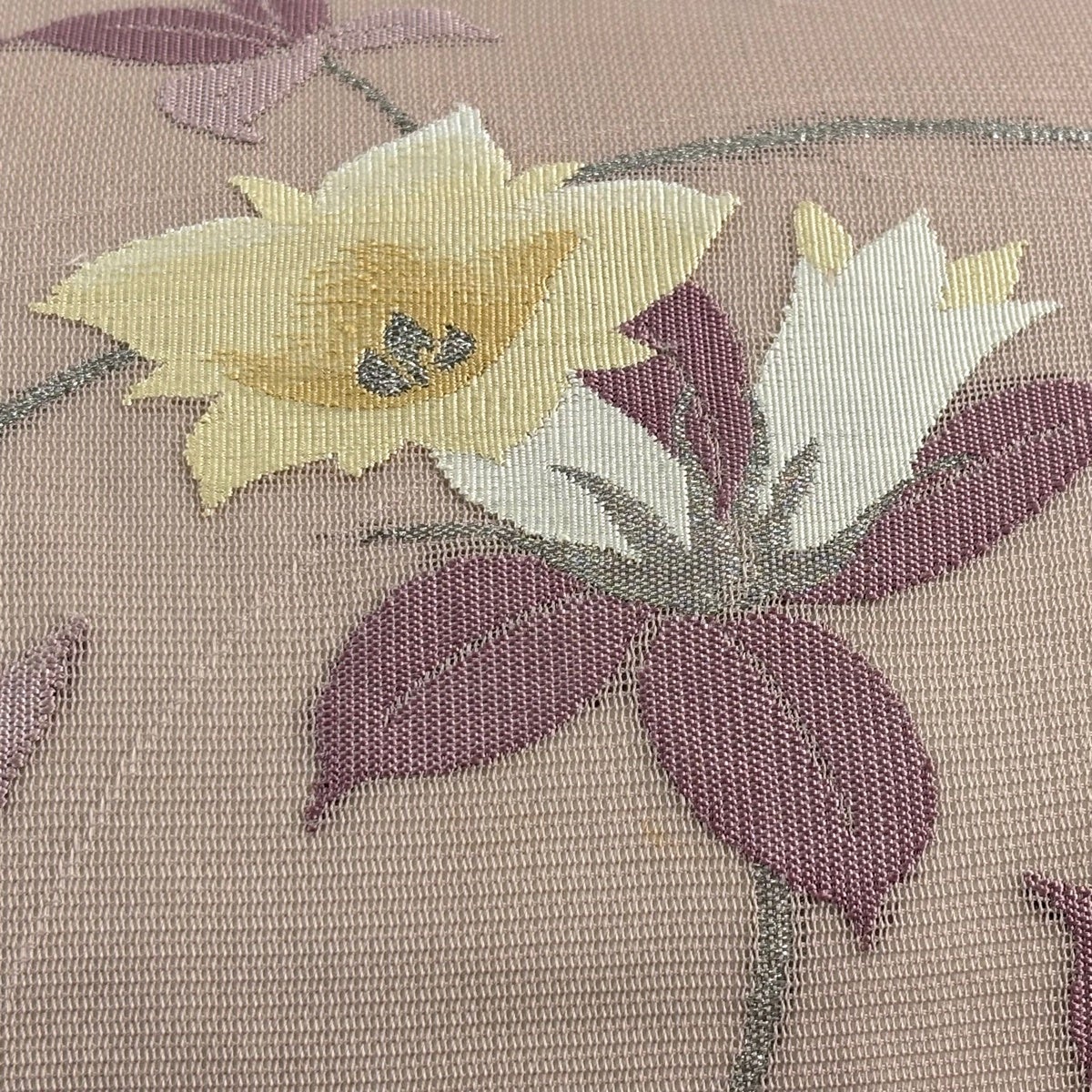 名古屋帯 優品 夏帯 紗 草花 銀糸 薄紫 正絹｜中古・古着・リサイクル