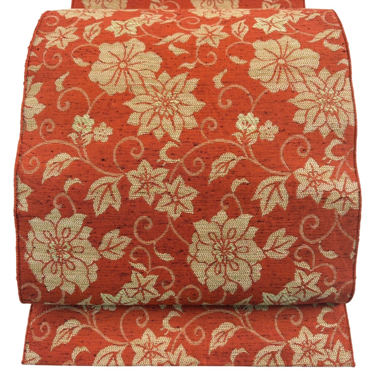 名古屋帯 優品 八寸名古屋帯 花唐草 オレンジ 正絹｜中古・古着