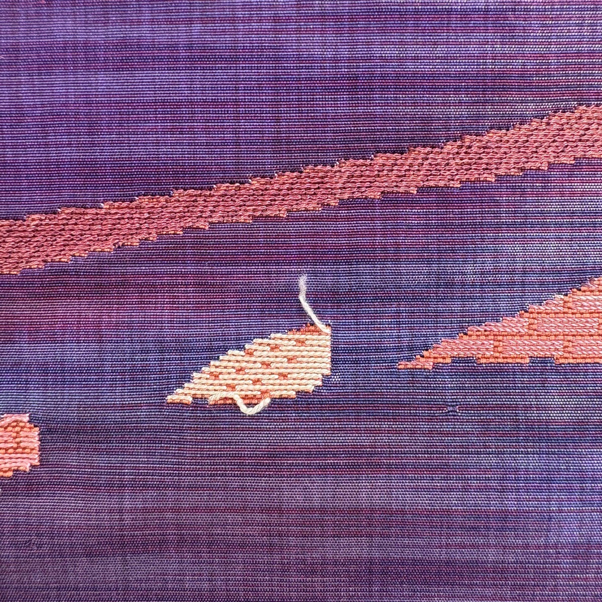 名古屋帯 優品 松葉仕立て 八寸名古屋帯 幾何学 紫 正絹｜中古・古着