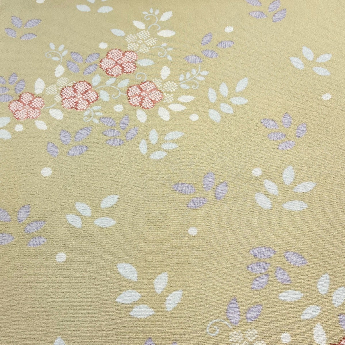 豪華　正絹 小紋 反物 ベージュ 花柄 反物 秀品 小紋 草花 ベージュ 正絹｜中古・古着・リサイクル着物通販