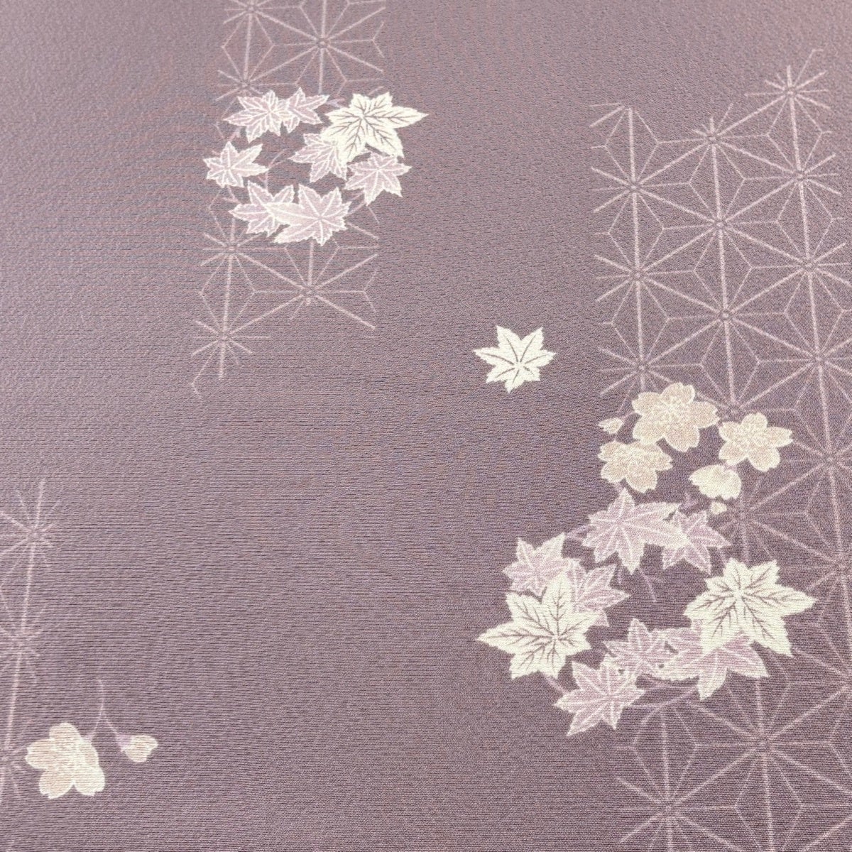 反物 秀品 小紋 桜 麻の葉 薄紫 正絹｜中古・古着・リサイクル着物通販