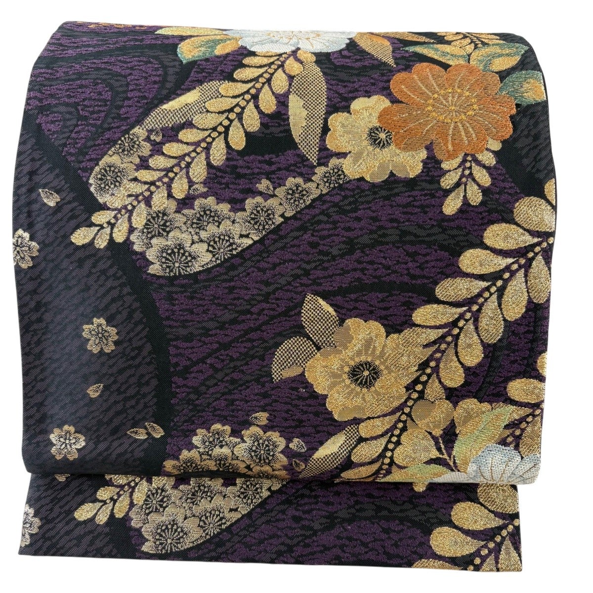袋帯 名品 花菱 入子菱 唐織 金糸 濃紫 六通 正絹｜中古・古着