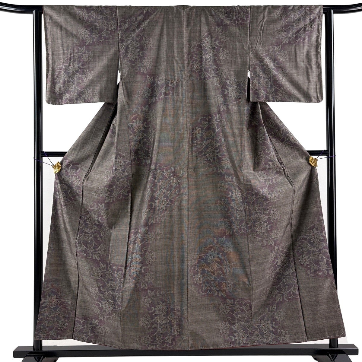 美品】 大島紬 身丈160.5cm 裄丈64.5cm M 袷 純泥染 証紙あり 花唐草