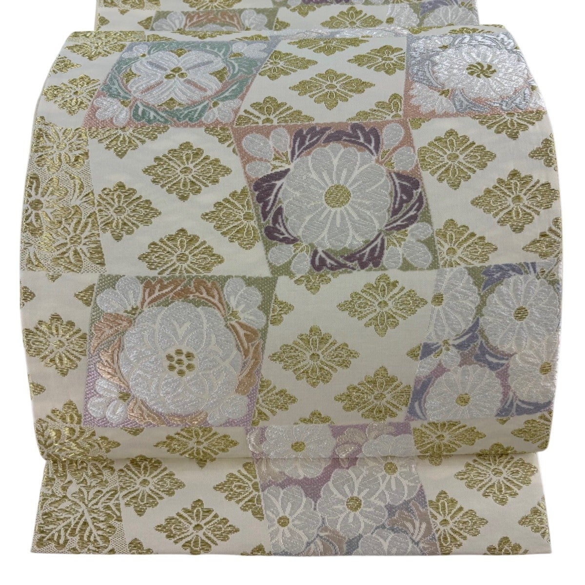 袋帯 名品 花菱 入子菱 唐織 金糸 濃紫 六通 正絹｜中古・古着