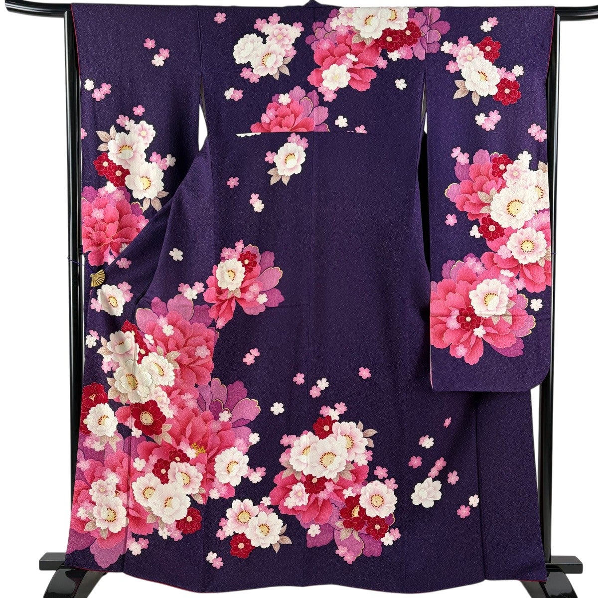 振袖 身丈168cm 裄丈67cm M 袷 草花 金彩 ぼかし 茶紫 正絹 秀品｜中古