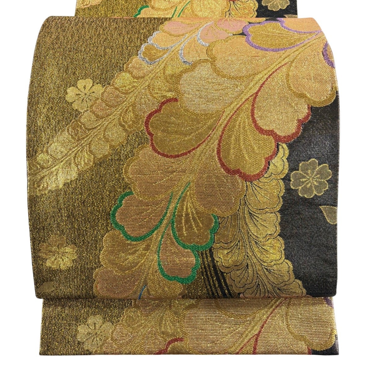 30%OFF 【美品】 袋帯 秀品 霞流水唐草文 金糸 箔 金色 六通 正絹 K30