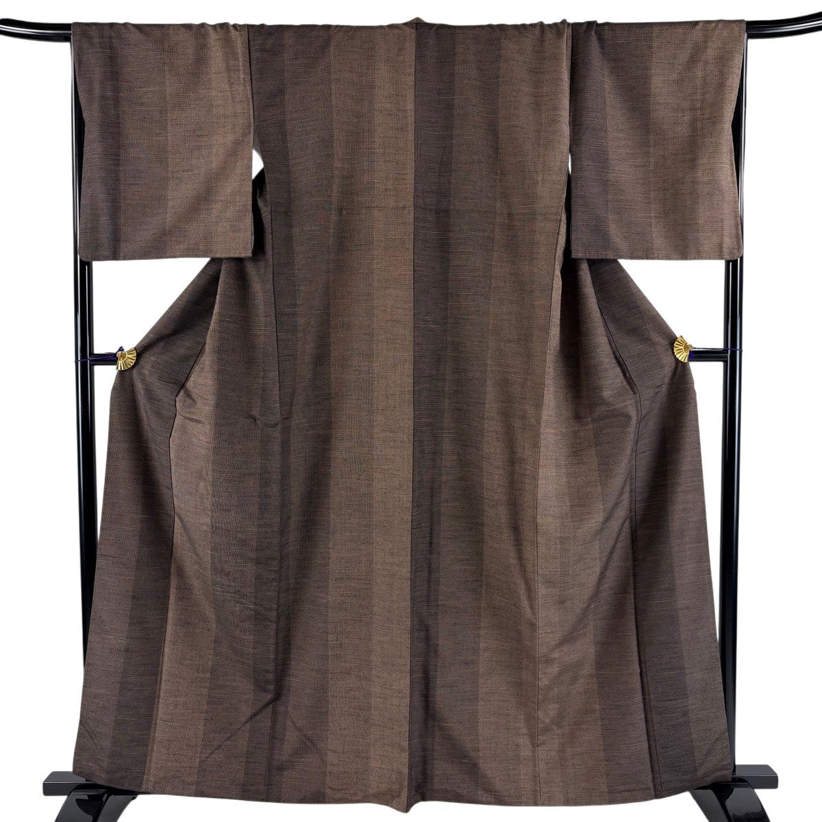 美品】 紬 身丈153cm 裄丈62.5cm S 単衣 燕 縦縞 濃紺 正絹 名品｜中古